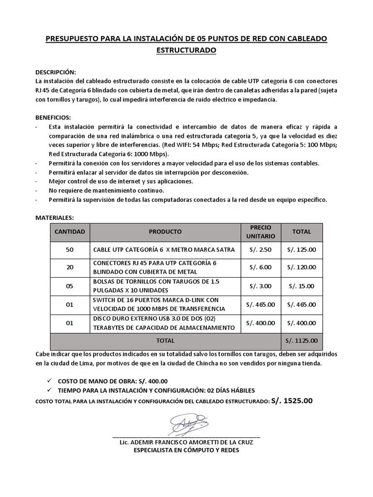 presupuesto cableado - Cómo calcular el costo del cableado